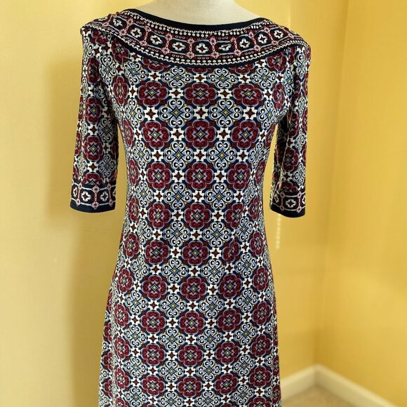 Max Studio Dresses & Skirts - MAX STUDIO, EUC, red blue floral geometric stretch 3/4 sleeve, S